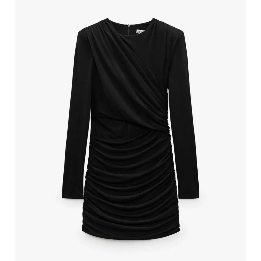 Zara Draped Mini Bodycon Dress Padded Shoulder​​​​​​